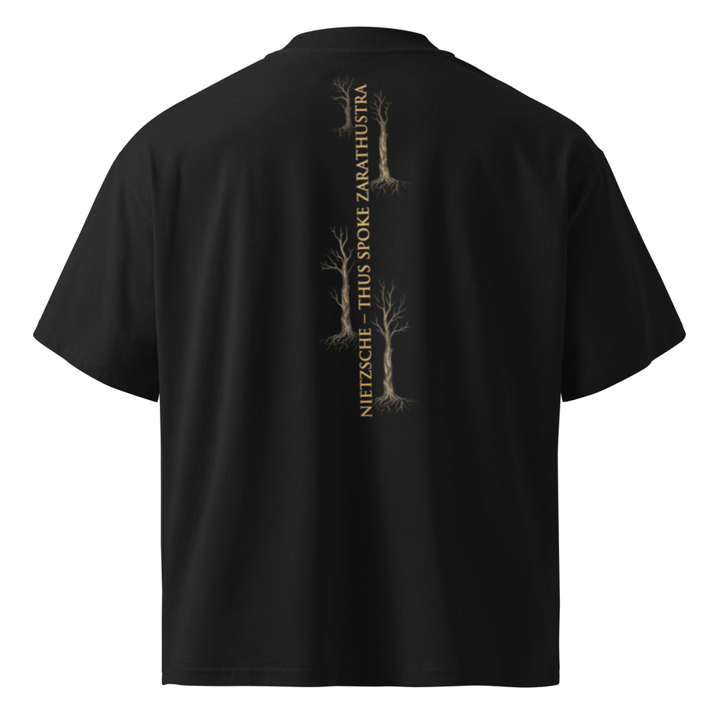 Black oversized organic t-shirt, back view — Nietzsche, Thus Spoke Zarathustra