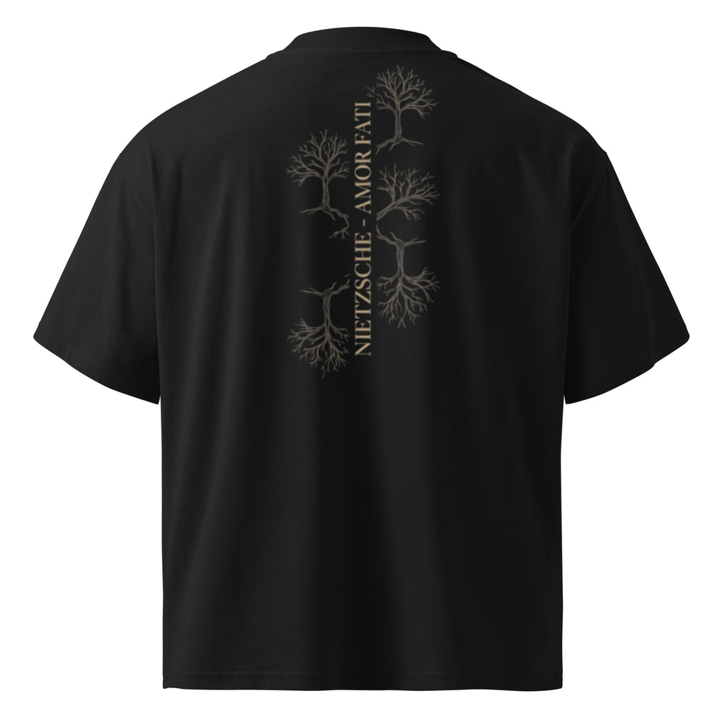 Nietzsche Amor Fati oversized t-shirt, Black, back view — Earthwear Studio
