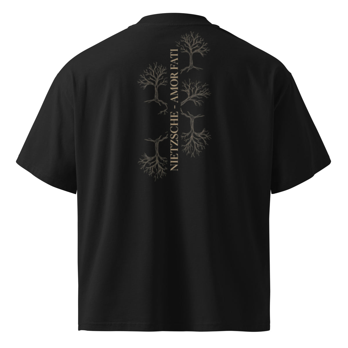 Nietzsche Amor Fati oversized t-shirt, Black, back view — Earthwear Studio