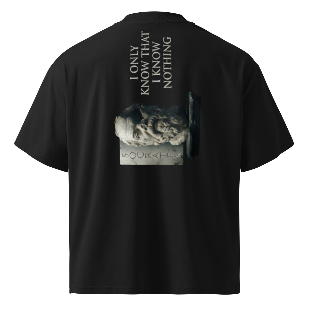 Socrates 'I know nothing' oversized t-shirt, Black, back view — Earthwear Studio