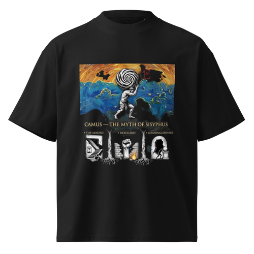 Albert Camus The Myth of Sisyphus oversized black t-shirt, front print
