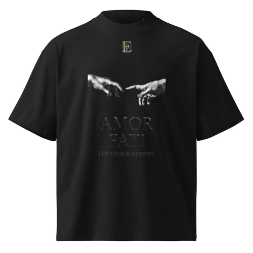 Nietzsche Amor Fati oversized t-shirt, Black, front view — Earthwear Studio