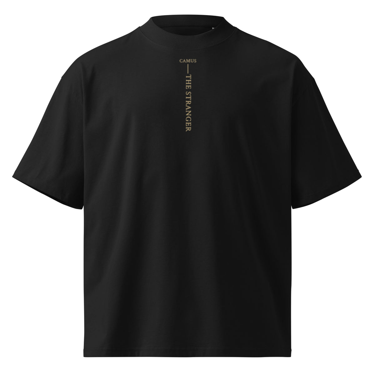 Camus The Stranger oversized t-shirt, Black, front view — Earthwear Studio