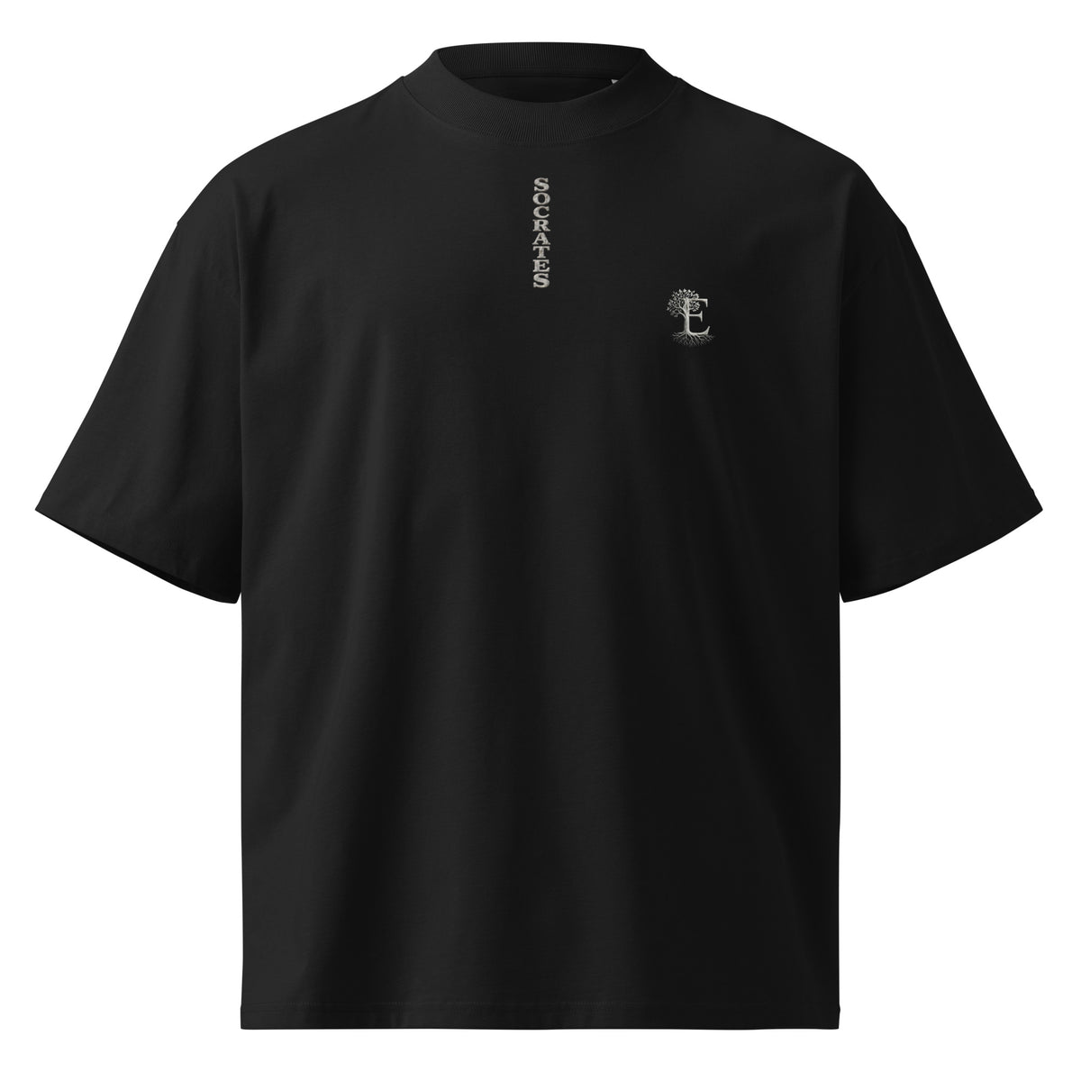 Socrates 'I know nothing' oversized t-shirt, Black, front view — Earthwear Studio