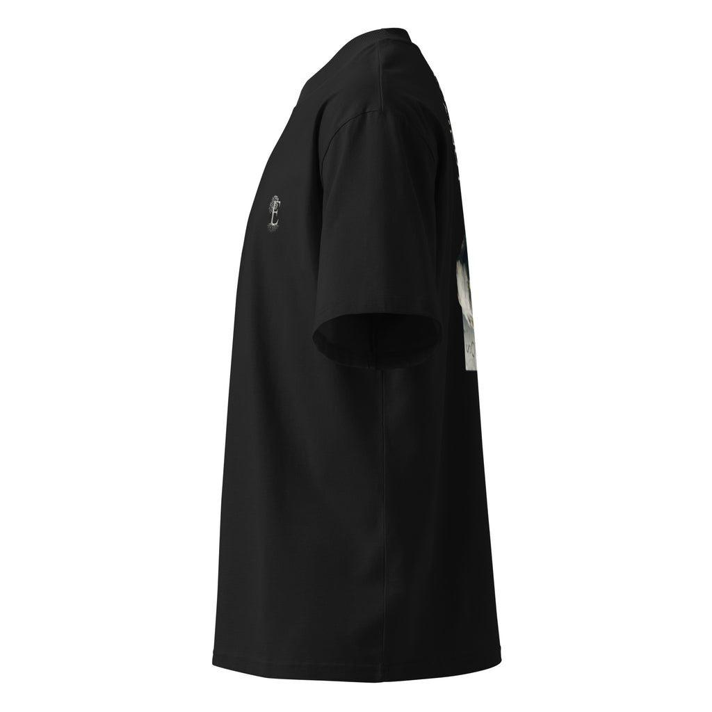 Socrates 'I know nothing' oversized t-shirt, Black, left side view — Earthwear Studio