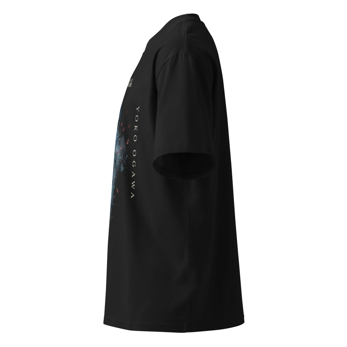 Yoko Ogawa The Memory Police oversized t-shirt, Black, left side view — Earthwear Studio