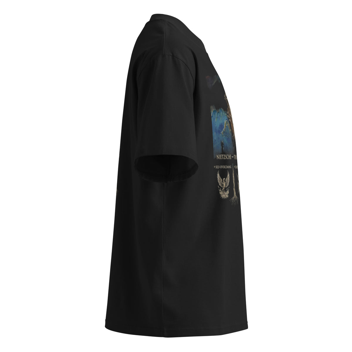 Black oversized organic t-shirt, right side — Nietzsche, Thus Spoke Zarathustra