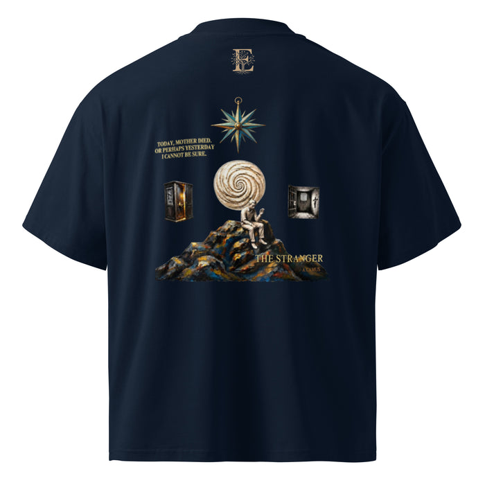 Camus The Stranger oversized t-shirt, French Navy, back view — Earthwear Studio