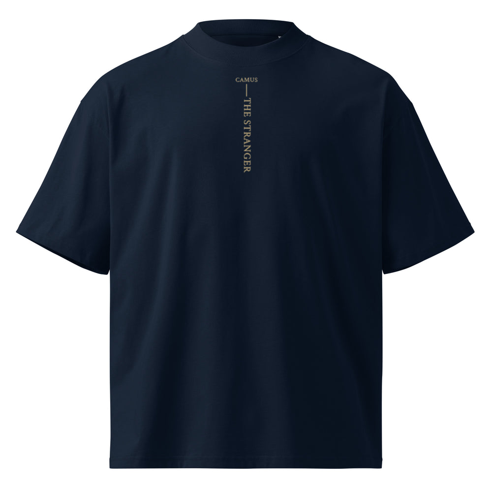 Camus The Stranger oversized t-shirt, French Navy, front view — Earthwear Studio