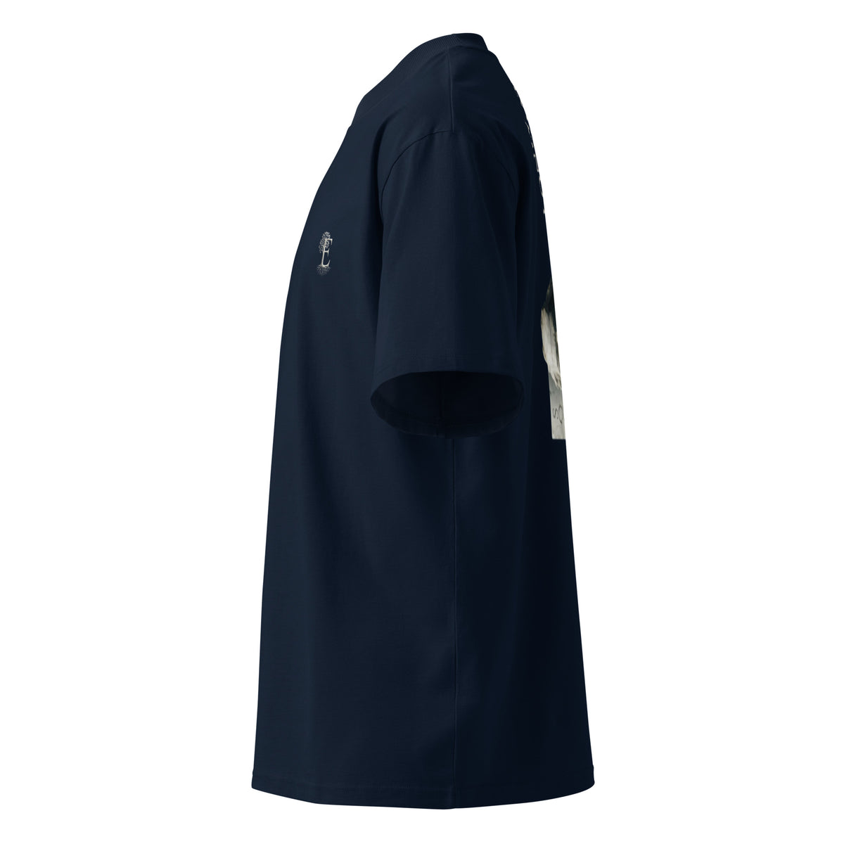 Socrates 'I know nothing' oversized t-shirt, French Navy, left side view — Earthwear Studio