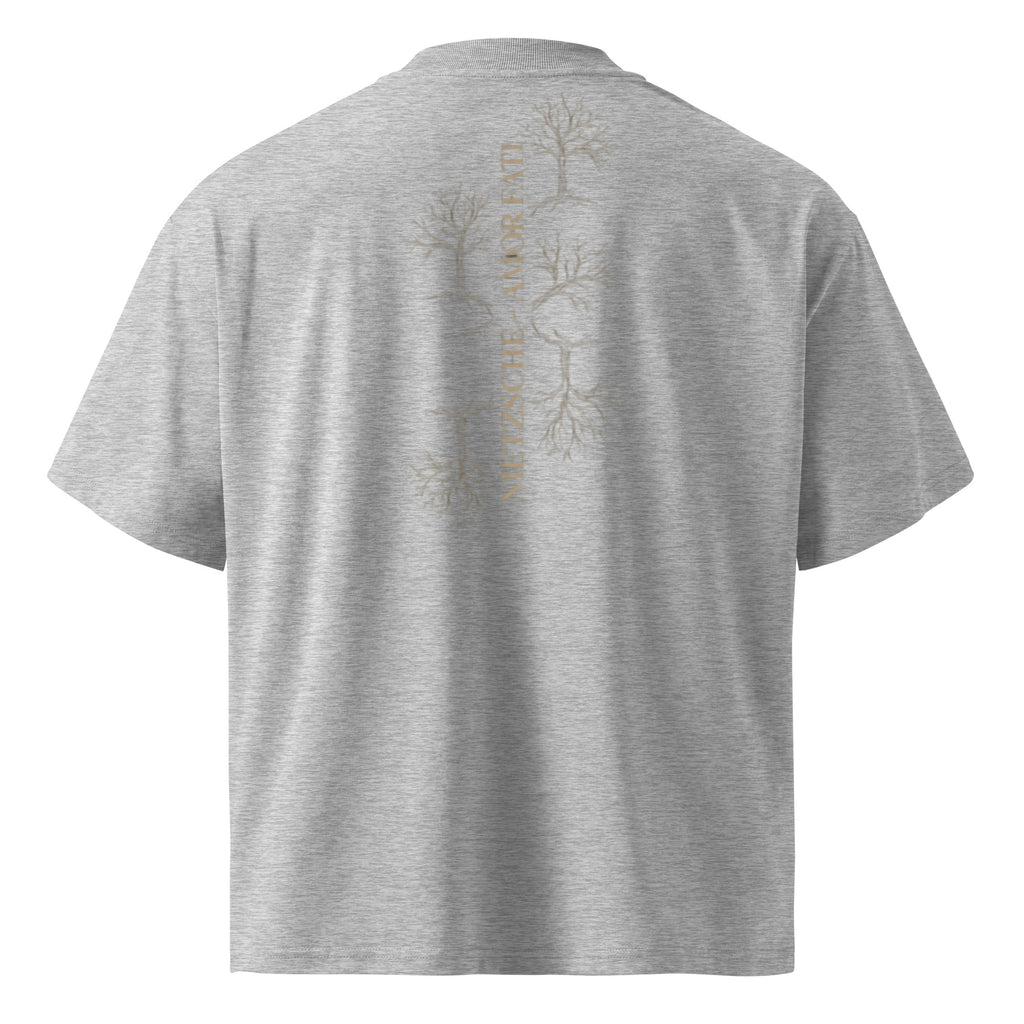 Nietzsche Amor Fati oversized t-shirt, Heather Grey, back view — Earthwear Studio