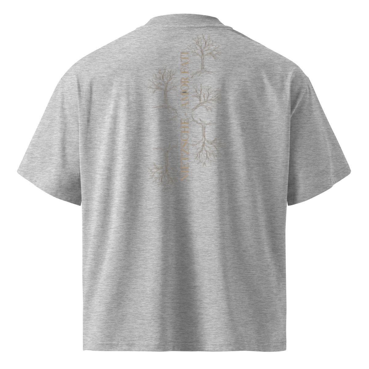 Nietzsche Amor Fati oversized t-shirt, Heather Grey, back view — Earthwear Studio