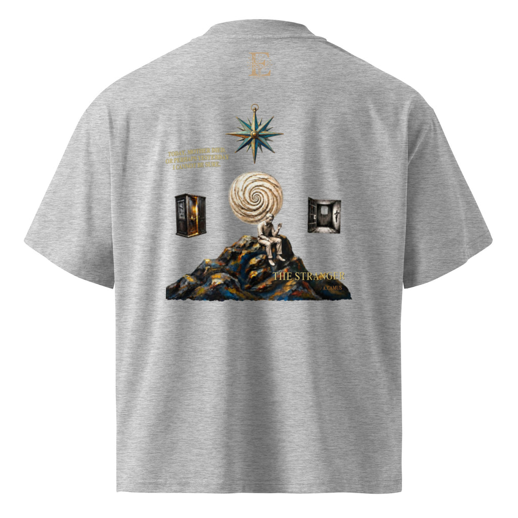 Camus The Stranger oversized t-shirt, Heather Grey, back view — Earthwear Studio