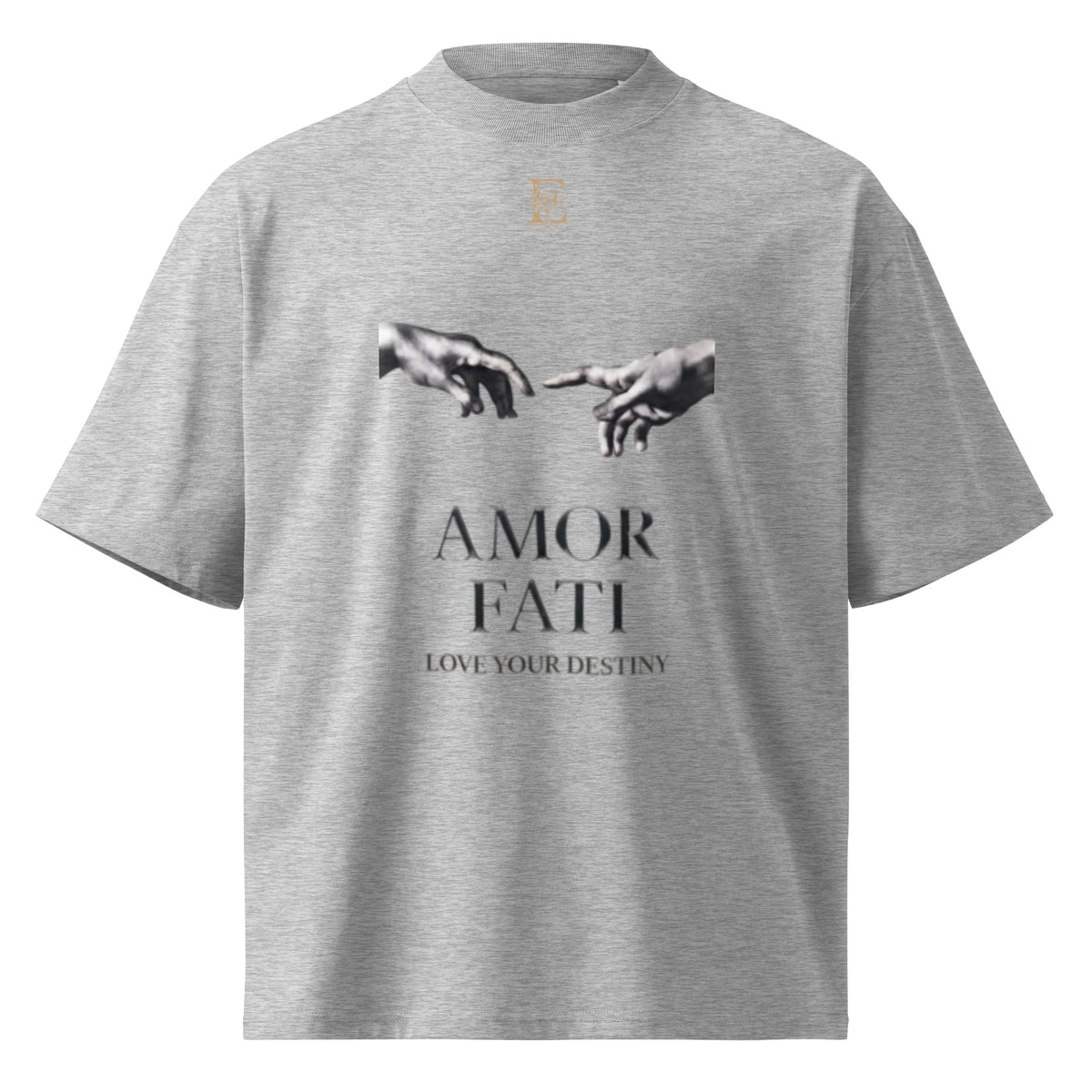 Nietzsche Amor Fati oversized t-shirt, Heather Grey, front view — Earthwear Studio