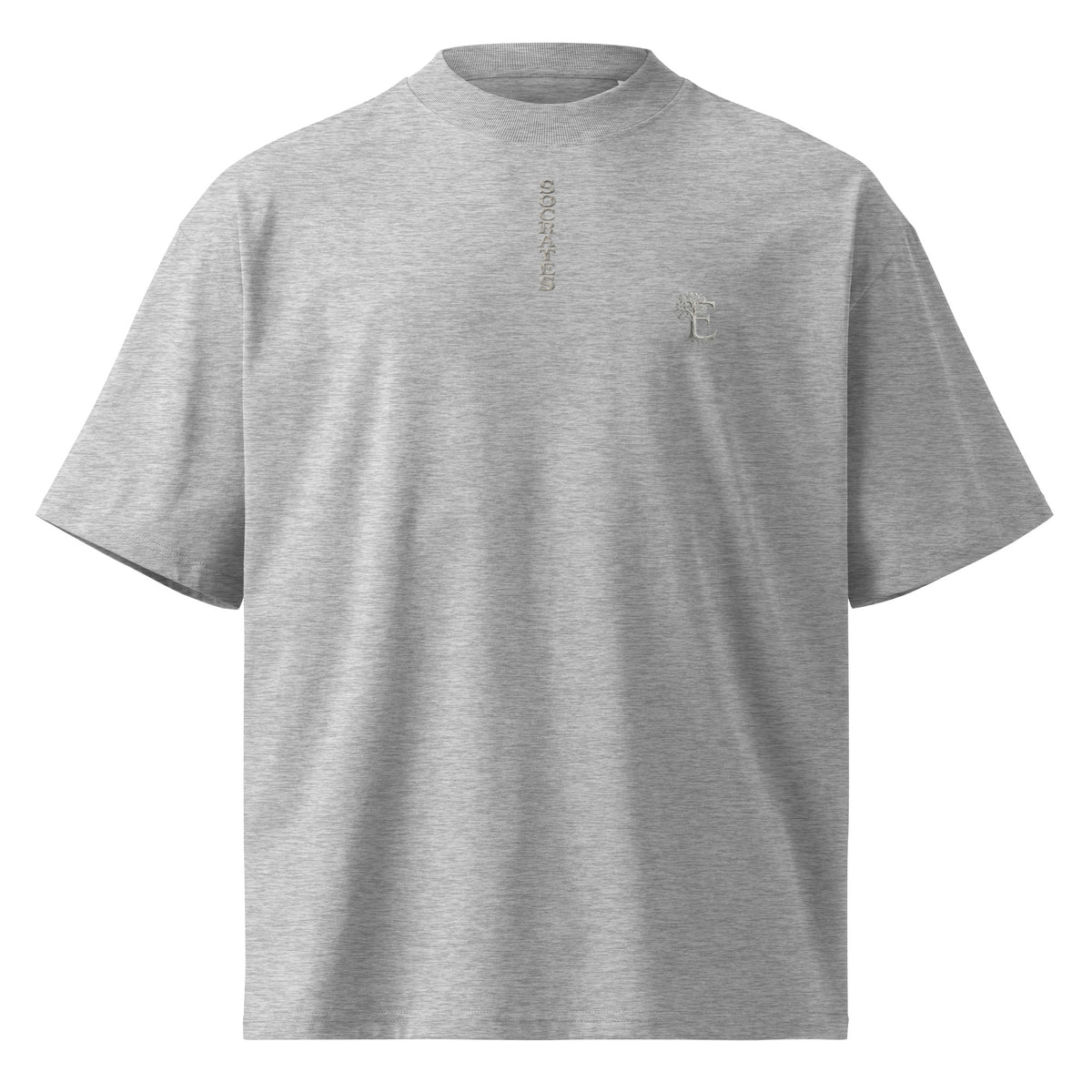 Socrates 'I know nothing' oversized t-shirt, Heather Grey, front view — Earthwear Studio