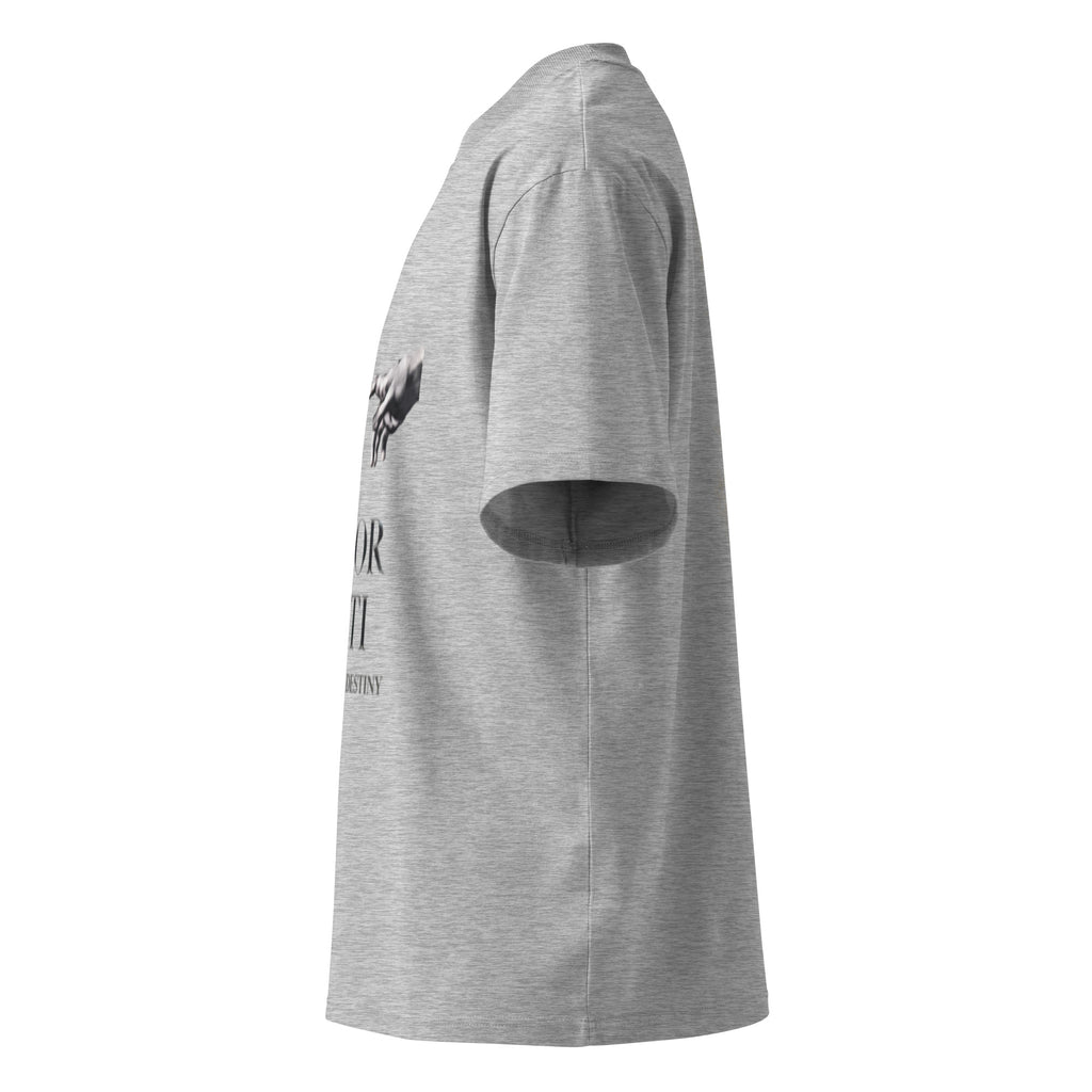 Nietzsche Amor Fati oversized t-shirt, Heather Grey, left side view — Earthwear Studio
