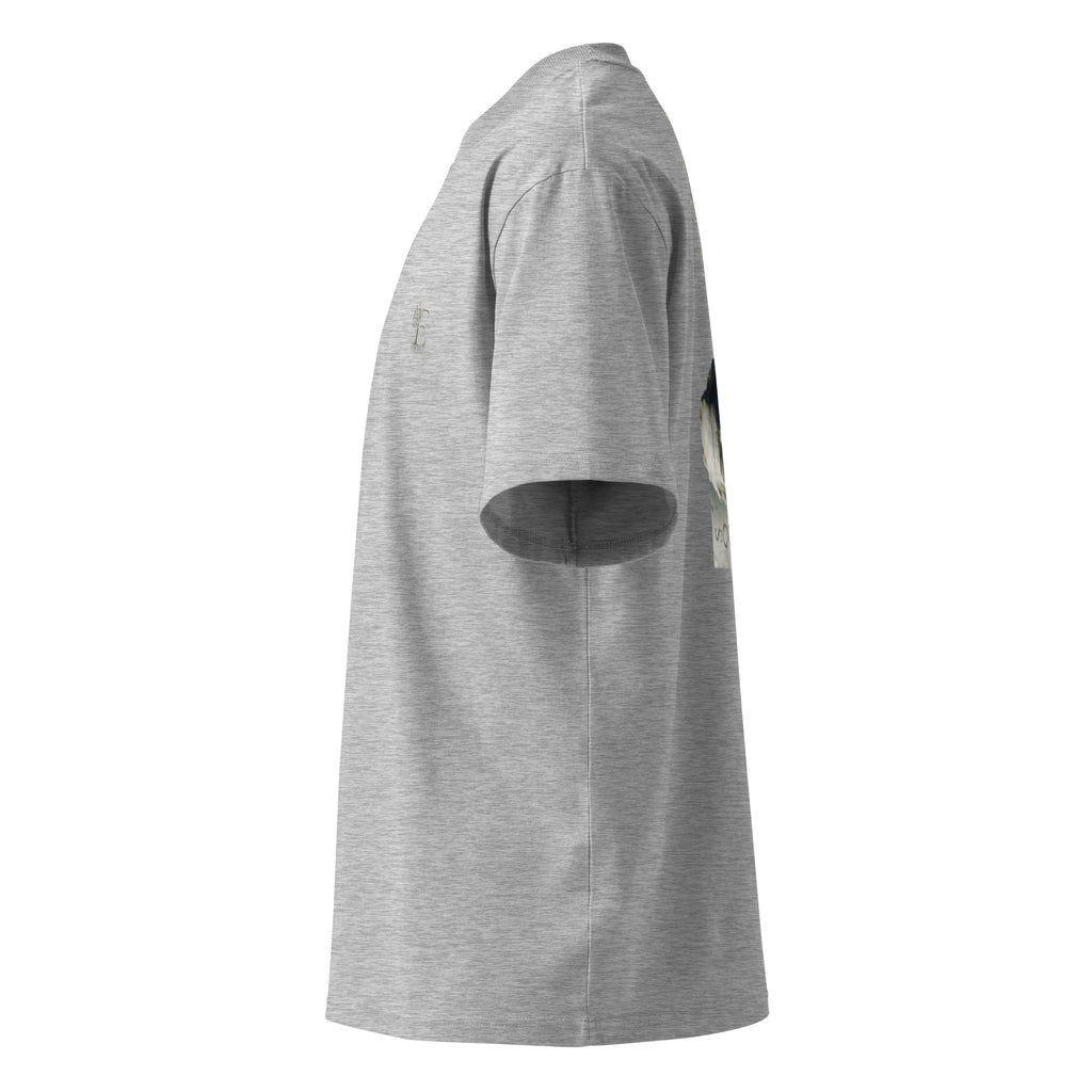 Socrates 'I know nothing' oversized t-shirt, Heather Grey, left side view — Earthwear Studio