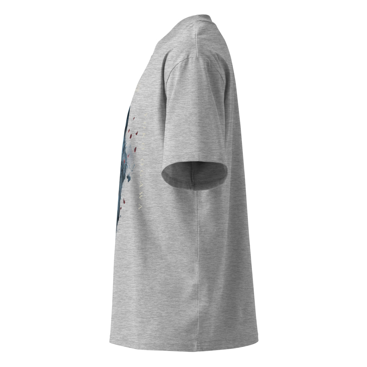 Yoko Ogawa The Memory Police oversized t-shirt, Heather Grey, left side view — Earthwear Studio
