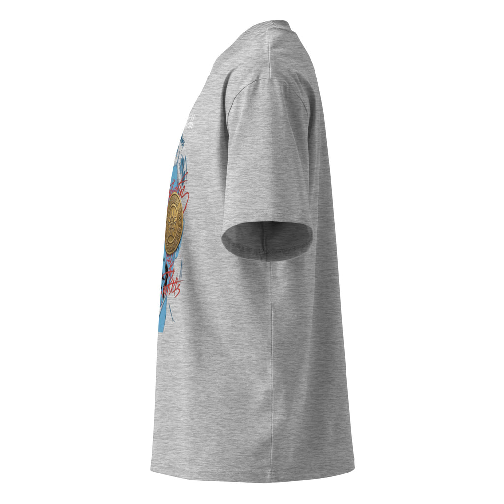 Yoko Ogawa Memory Police seal tee, Heather Grey, left side — Earthwear Studio