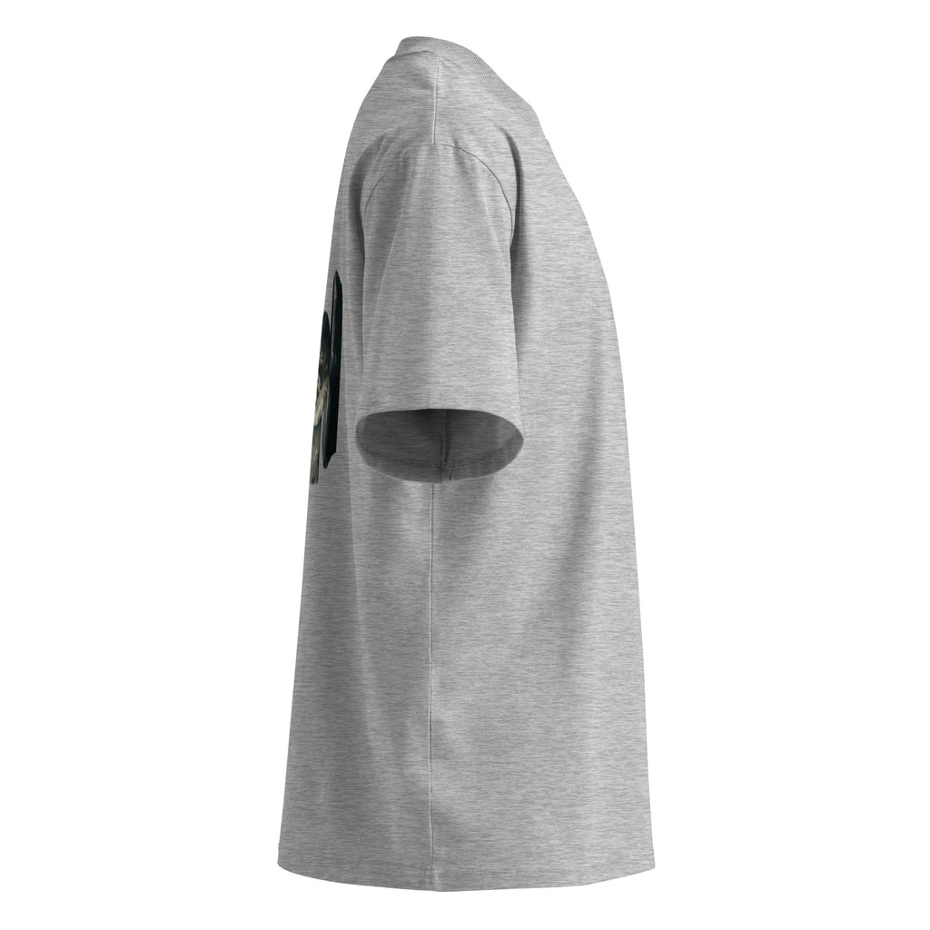 Socrates 'I know nothing' oversized t-shirt, Heather Grey, right side view — Earthwear Studio