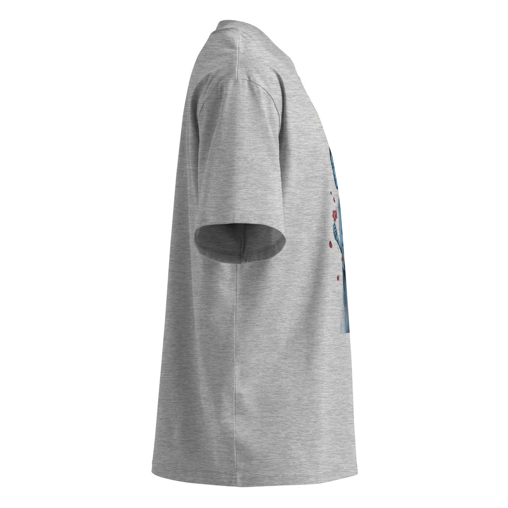 Yoko Ogawa The Memory Police oversized t-shirt, Heather Grey, right side view — Earthwear Studio