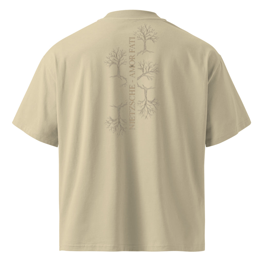 Nietzsche Amor Fati oversized t-shirt, Stone, back view — Earthwear Studio