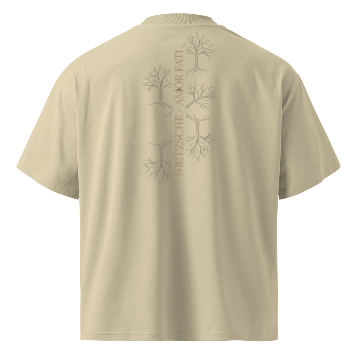 Nietzsche Amor Fati oversized t-shirt, Stone, back view — Earthwear Studio