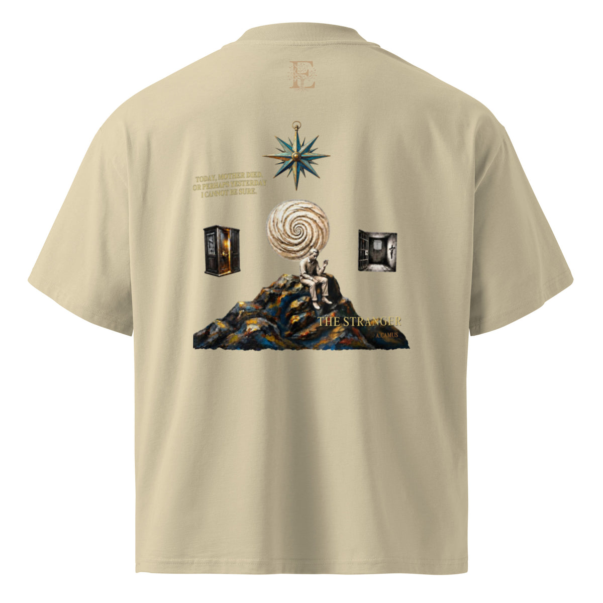 Camus The Stranger oversized t-shirt, Stone, back view — Earthwear Studio