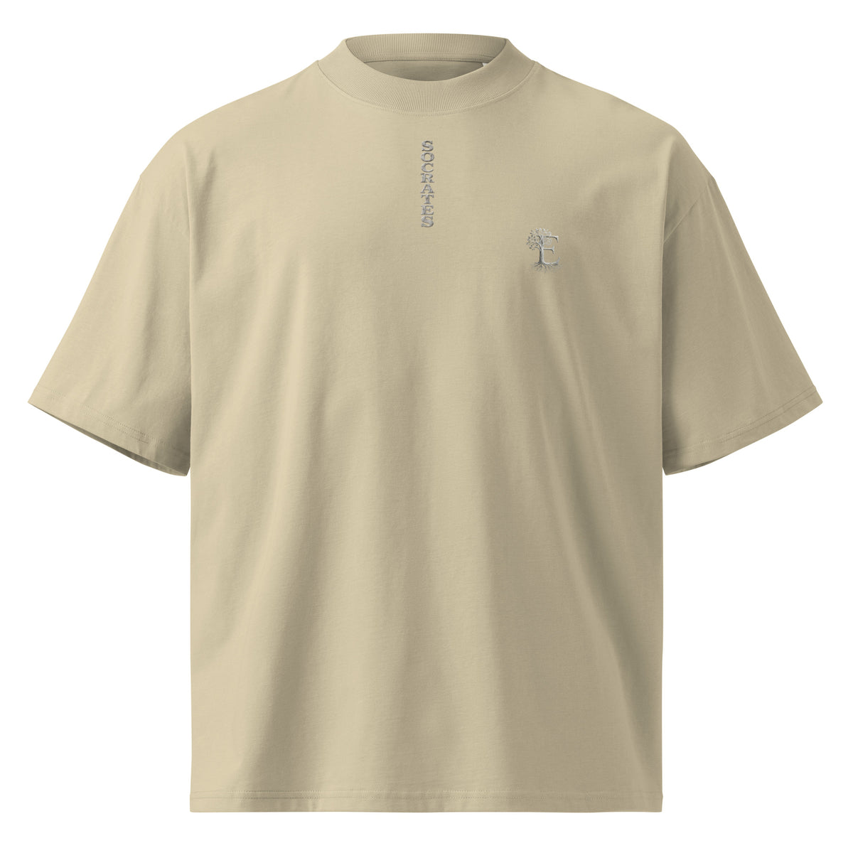Socrates 'I know nothing' oversized t-shirt, Stone, front view — Earthwear Studio