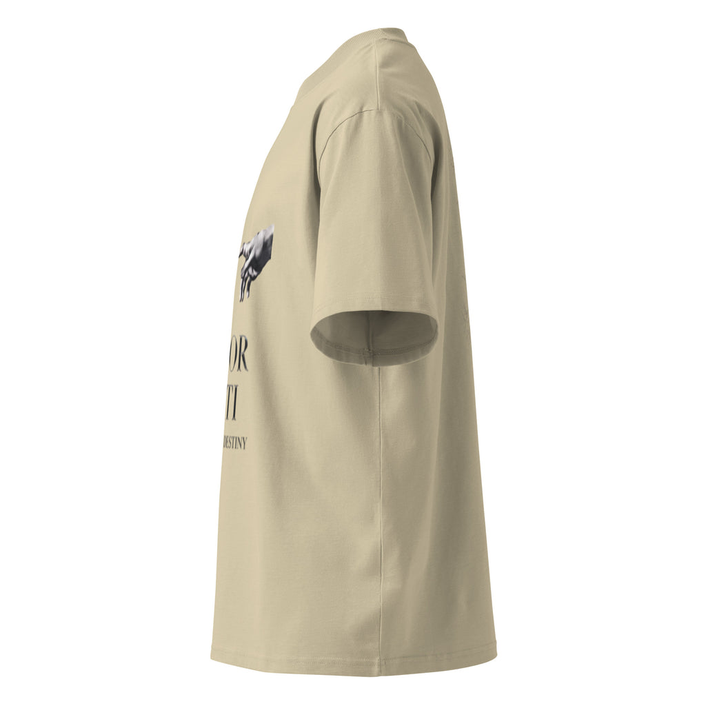 Nietzsche Amor Fati oversized t-shirt, Stone, left side view — Earthwear Studio