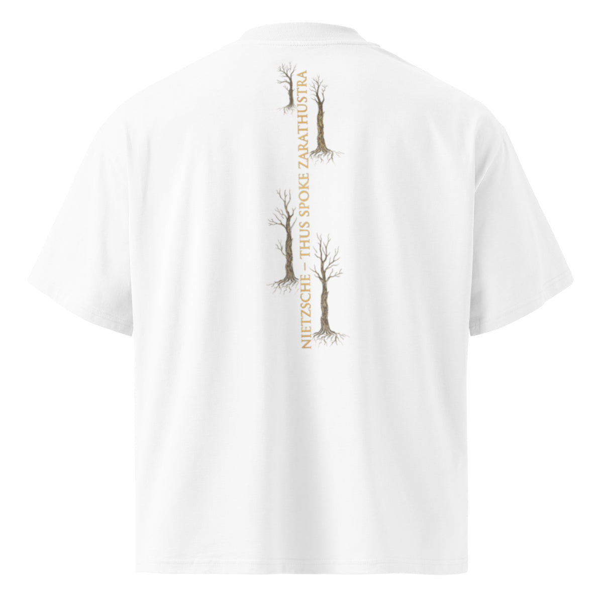 White oversized organic t-shirt, back view — Nietzsche, Thus Spoke Zarathustra