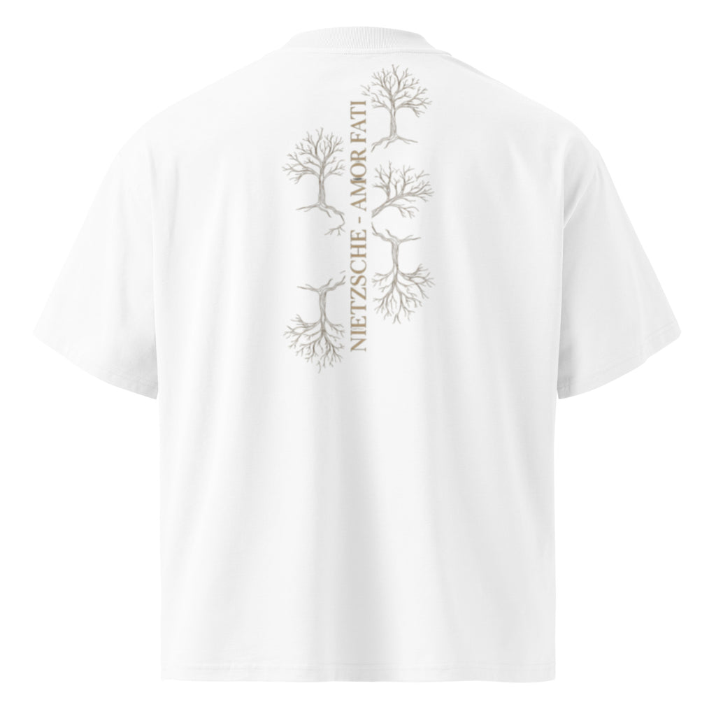 Nietzsche Amor Fati oversized t-shirt, White, back view — Earthwear Studio