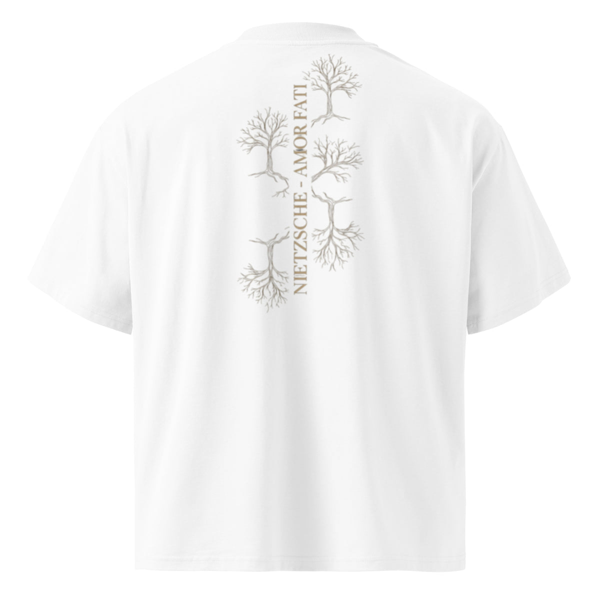 Nietzsche Amor Fati oversized t-shirt, White, back view — Earthwear Studio