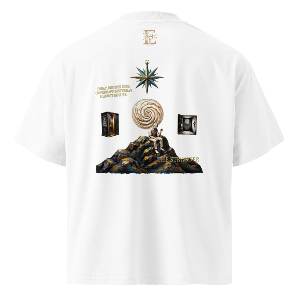 Camus The Stranger oversized t-shirt, White, back view — Earthwear Studio