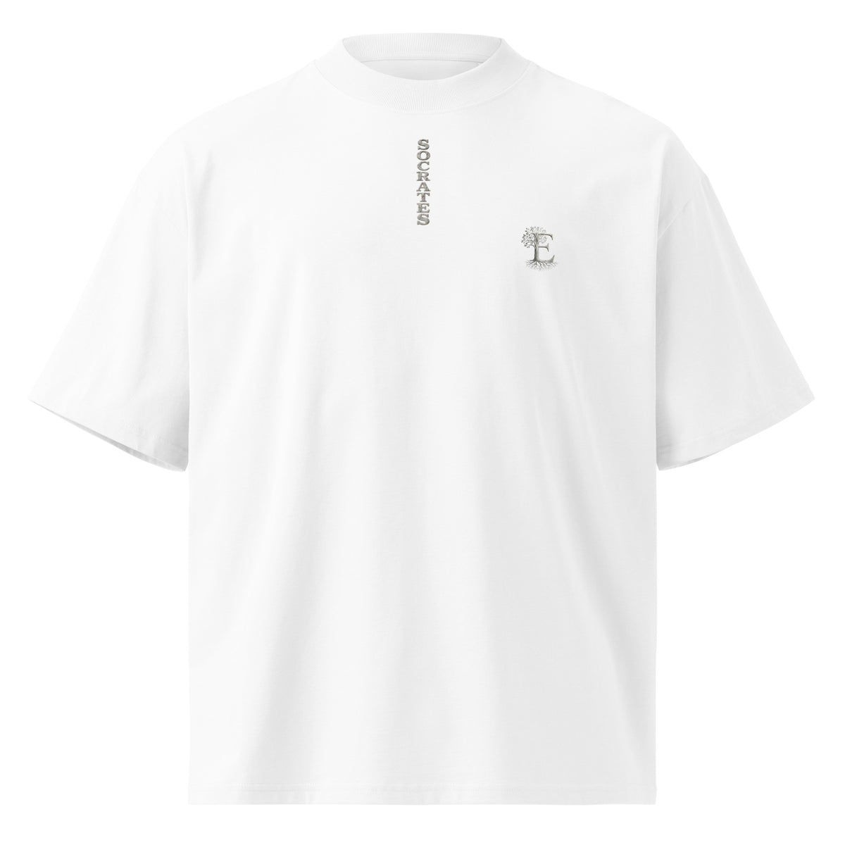Socrates 'I know nothing' oversized t-shirt, White, front view — Earthwear Studio