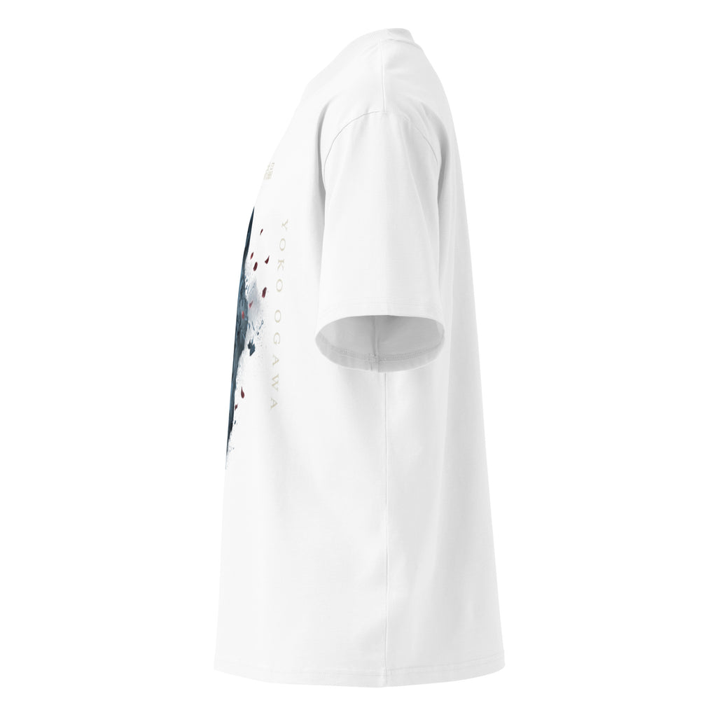 Yoko Ogawa The Memory Police oversized t-shirt, White, left side view — Earthwear Studio