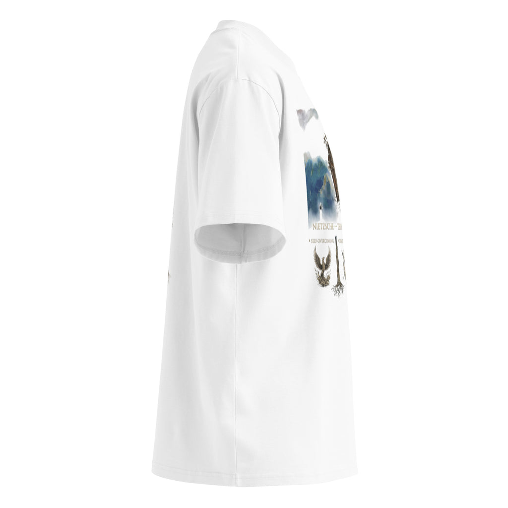 White oversized organic t-shirt, right side — Nietzsche, Thus Spoke Zarathustra