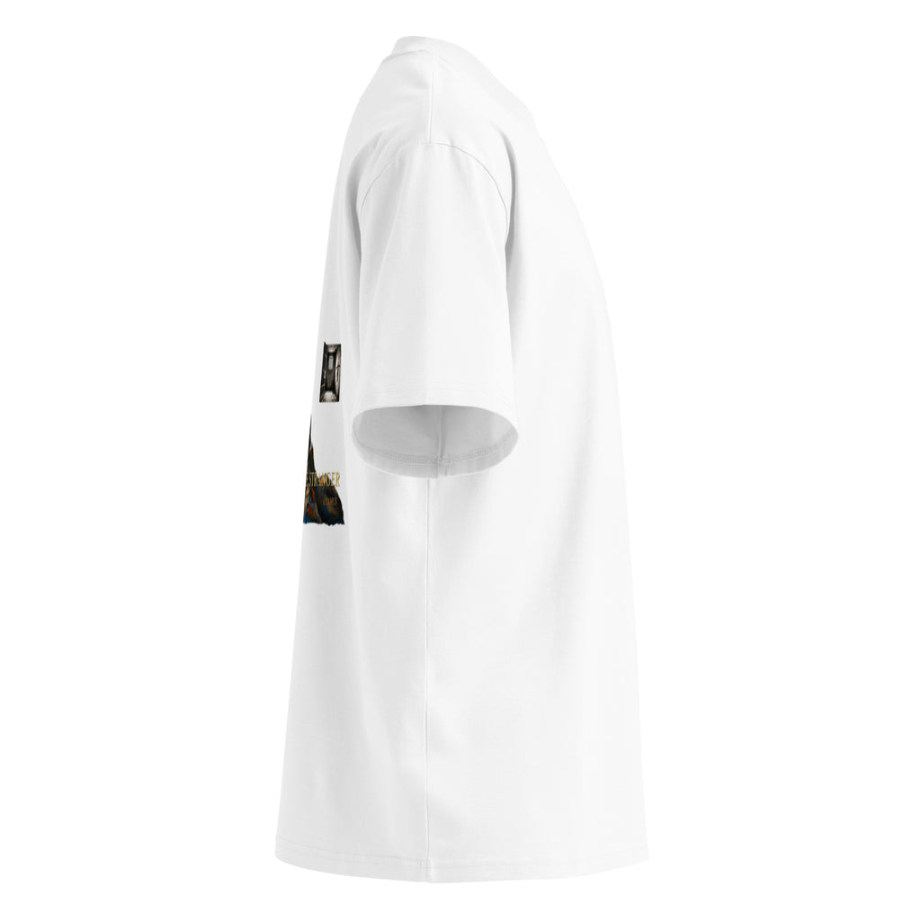 Camus The Stranger oversized t-shirt, White, right side view — Earthwear Studio