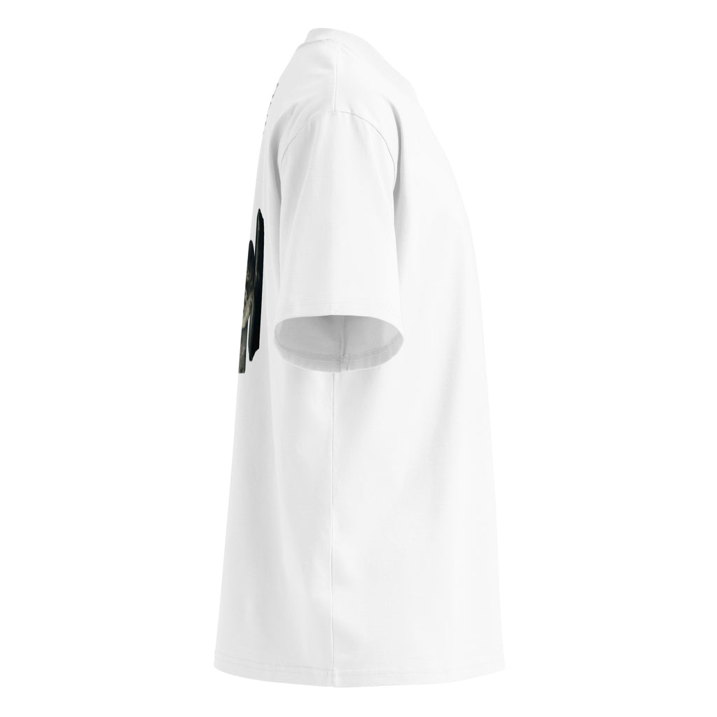 Socrates 'I know nothing' oversized t-shirt, White, right side view — Earthwear Studio