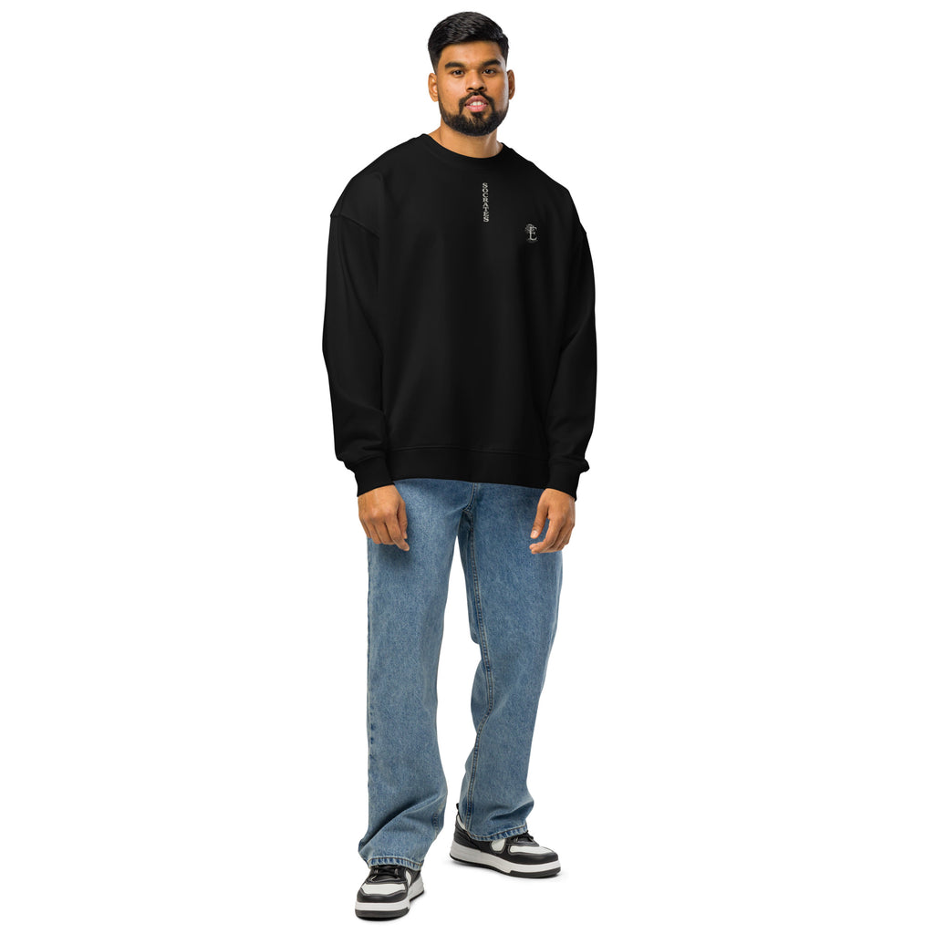 Socrates 'I know nothing' oversized sweatshirt, Black, front view — Earthwear Studio