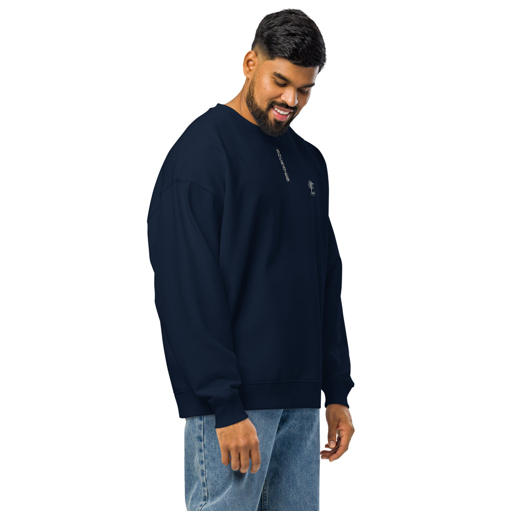 Socrates 'I know nothing' oversized sweatshirt, French Navy, right front view — Earthwear Studio