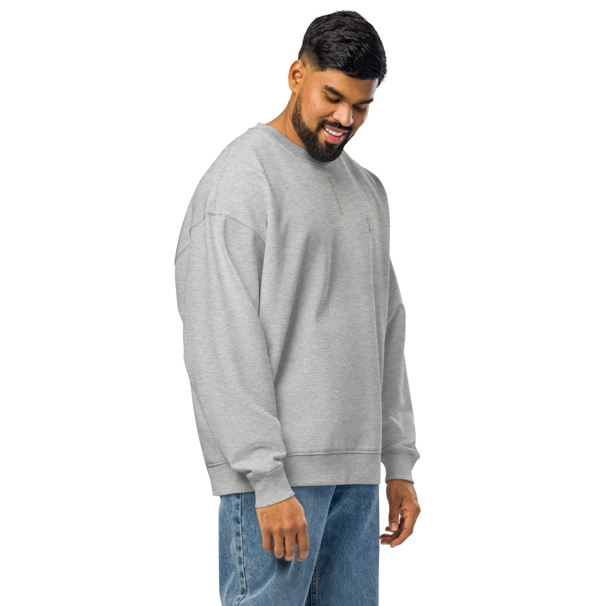 Socrates 'I know nothing' oversized sweatshirt, Heather Grey, right front view — Earthwear Studio