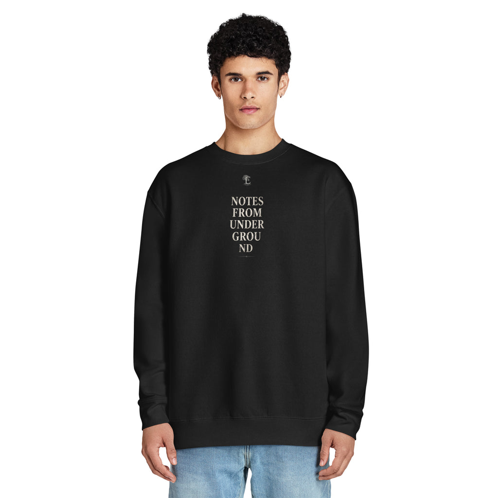 Dostoevsky 'Better to Be Unhappy' premium crew neck sweatshirt, Black, front view — Earthwear Studio