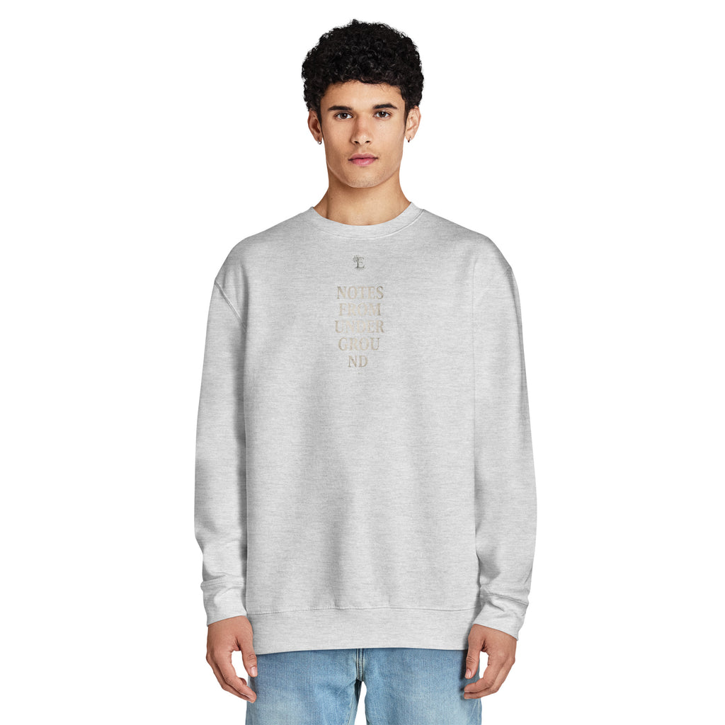 Dostoevsky 'Better to Be Unhappy' premium crew neck sweatshirt, Heather Grey, front view — Earthwear Studio