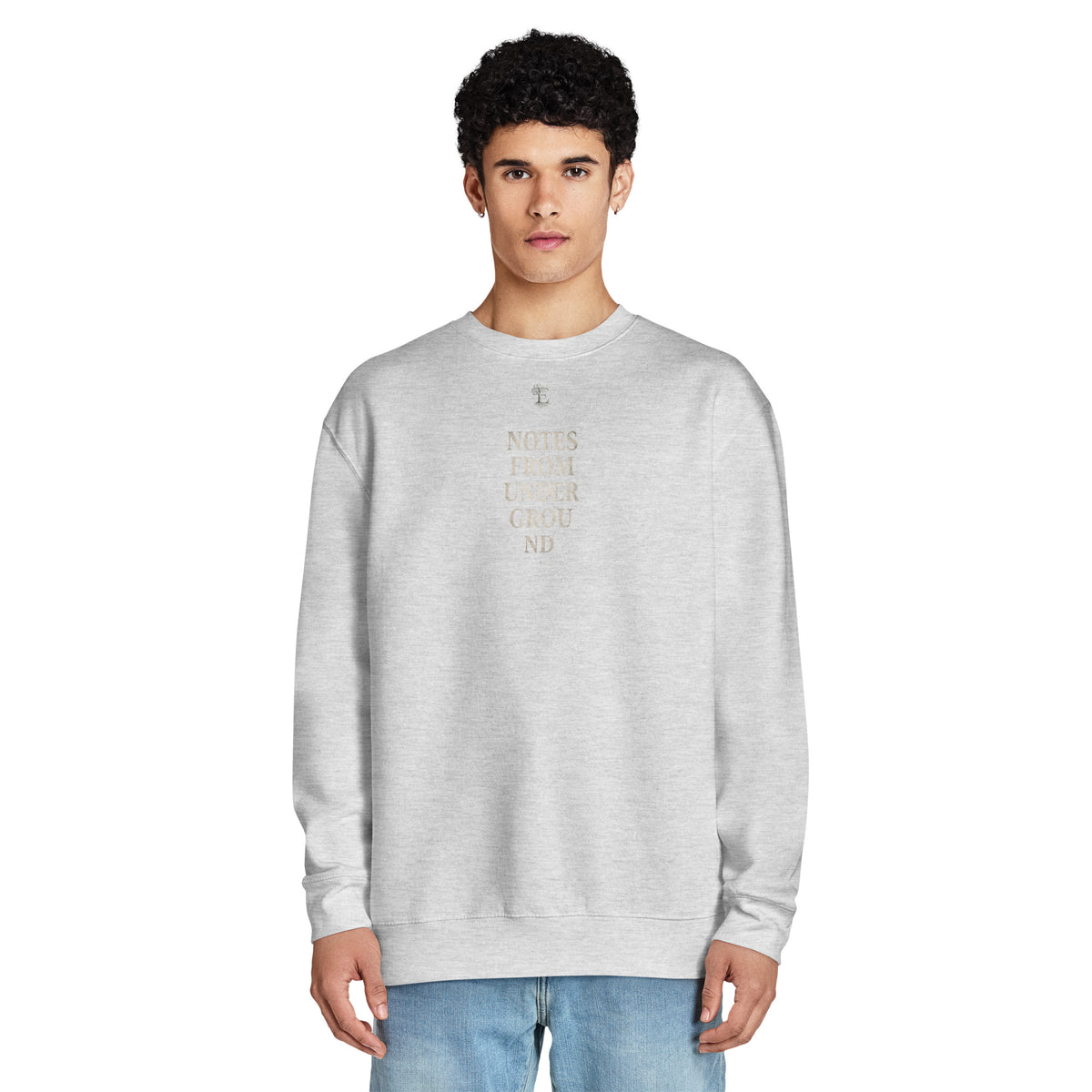 Dostoevsky 'Better to Be Unhappy' premium crew neck sweatshirt, Heather Grey, front view — Earthwear Studio