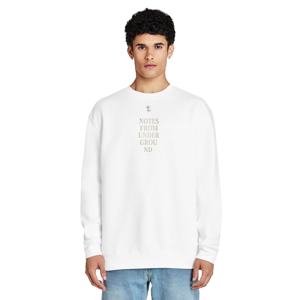 Dostoevsky 'Better to Be Unhappy' premium crew neck sweatshirt, White, front view — Earthwear Studio