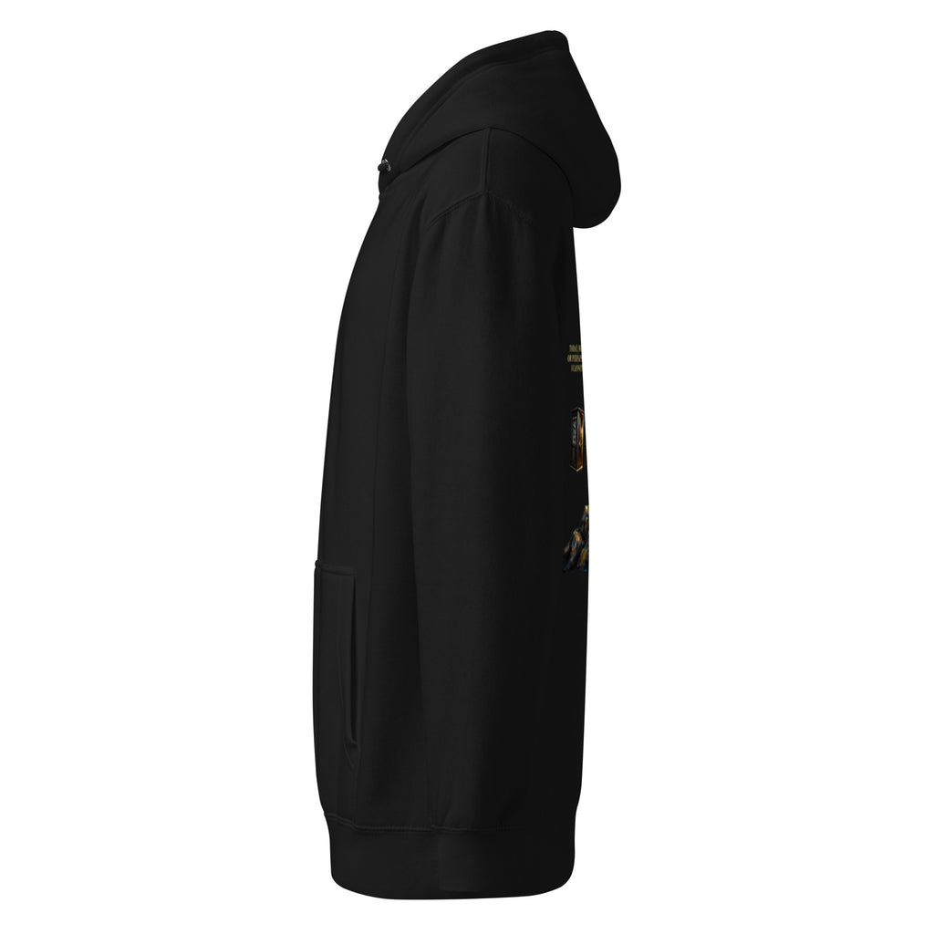 Camus The Stranger premium hoodie, Black, left side view — Earthwear Studio