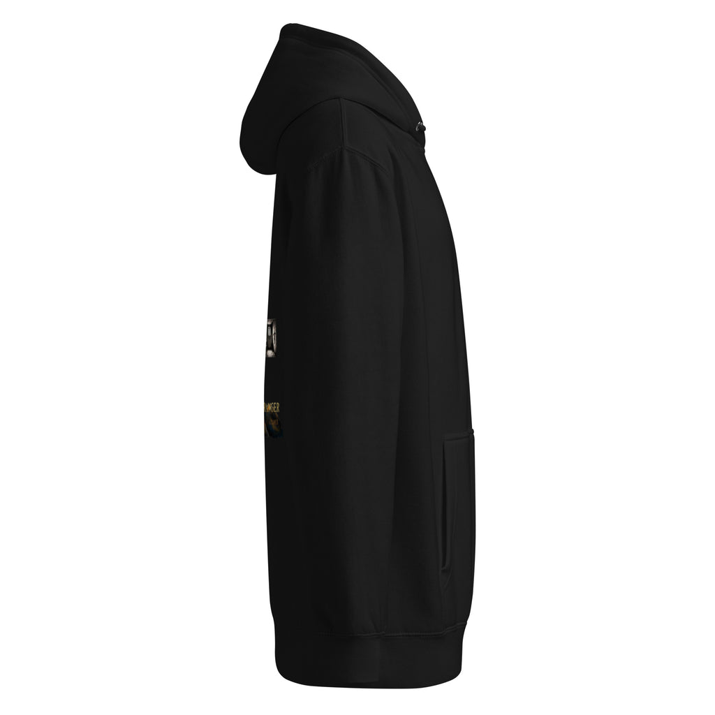 Camus The Stranger premium hoodie, Black, right side view — Earthwear Studio