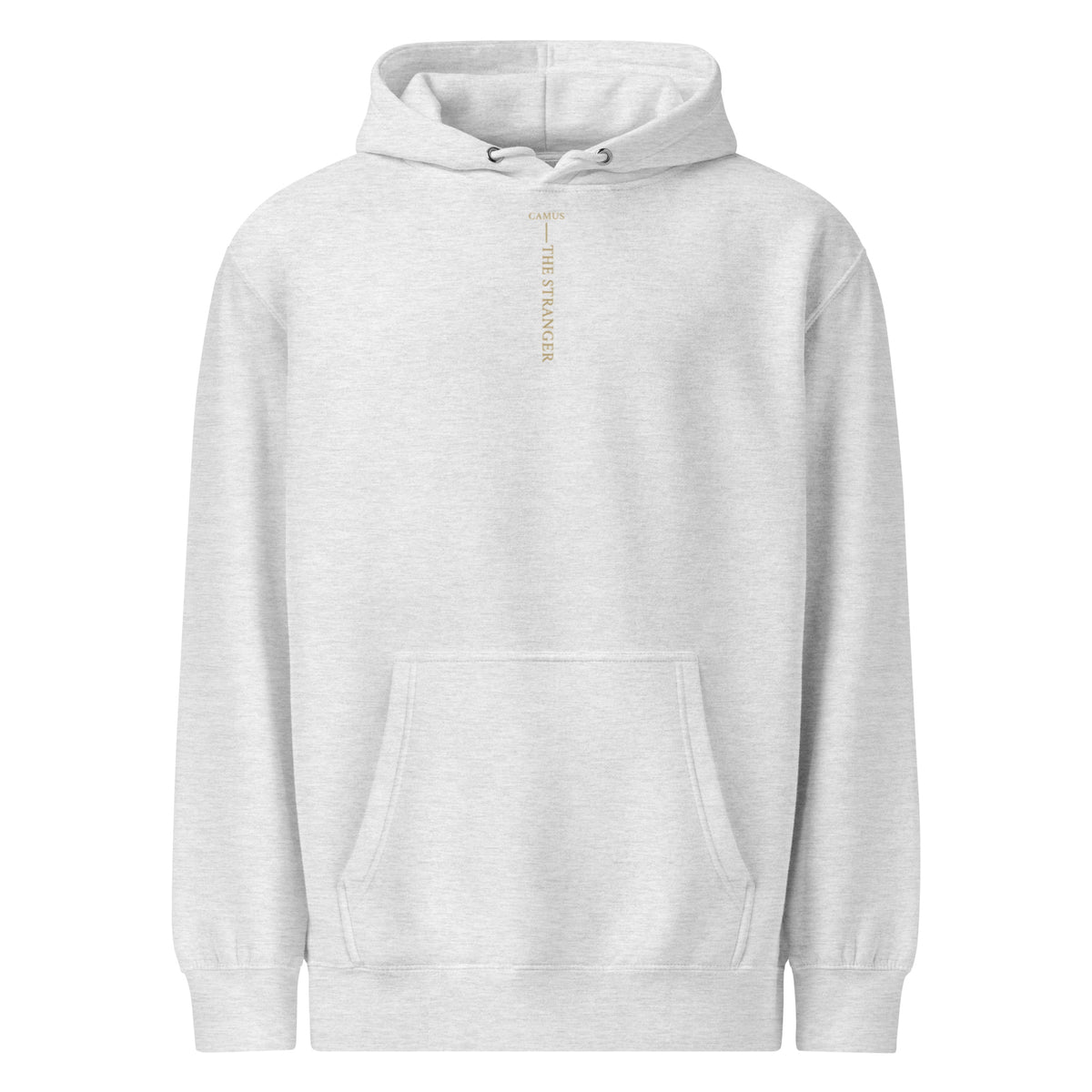 Camus The Stranger premium hoodie, Heather Grey, front view — Earthwear Studio