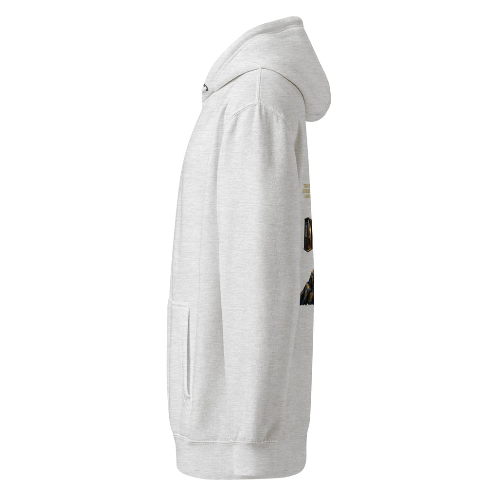 Camus The Stranger premium hoodie, Heather Grey, left side view — Earthwear Studio